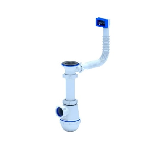 Изображение товара Сифон для мойки АНИ Пласт бутылочный, гибкий перелив, 1 1/2x40, нержавеющая сетка A0140S 025-0396