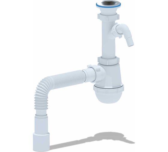 Изображение товара Сифон для умывальника/мойки АНИ Пласт бутылочный, 1 1/2x40, гофра, 40х40/50, с отводом, нержавеющая сетка A1015 025-0407