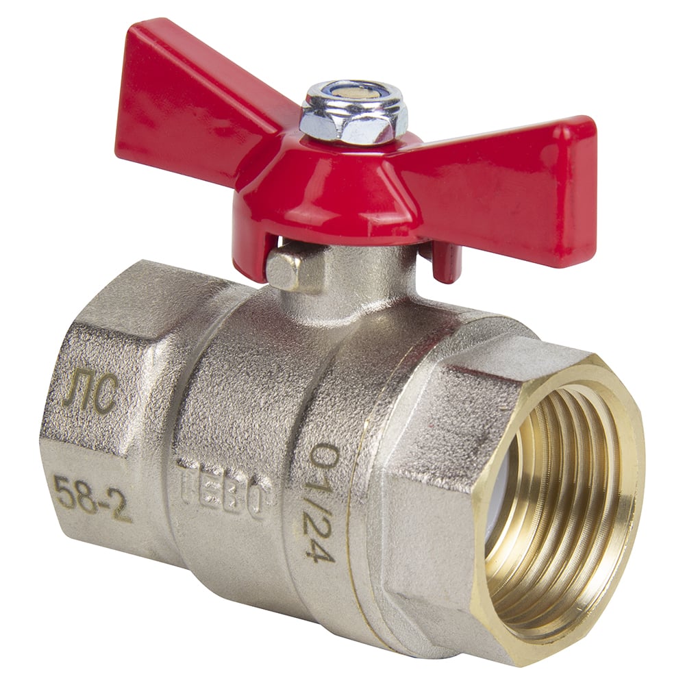 Изображение товара Кран шаровой TEBO полного прохода 1/2" ВН/ВН латунь с никелированием