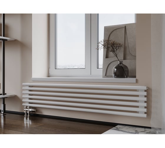 Изображение товара GUARDO Горизонтальный стальной радиатор Torre 3D 382х1000 мм, 8 секций, S=8м², нижнее правое подключение 3D-1000-08 NK-GOR-R R9016(M)