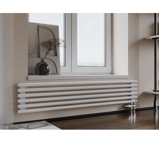 Изображение товара GUARDO Горизонтальный стальной радиатор Torre 3D 282х2200 мм, 6 секций, S=14м², нижнее правое подключение 3D-2200-06 NK-GOR-R R9016(M)