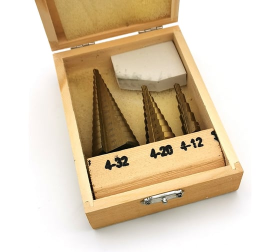 Изображение товара Набор ступенчатых сверл 3 шт 4-32 мм в пенале BESTELLI CT10000107