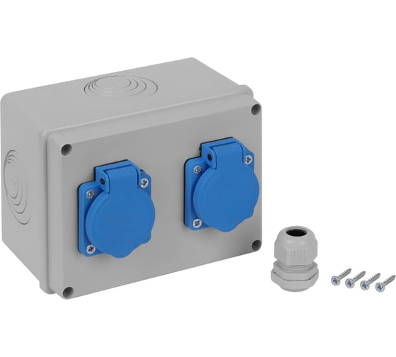 Изображение товара Коробка распаячная открытой проводки Рувинил Тусо 150x110x90мм без гермовводов с 2 розетками 67058-220В
