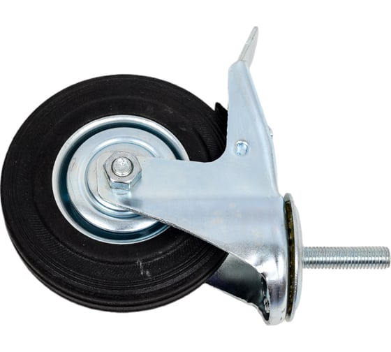 Изображение товара Опора колесная поворотная с тормозом (125 мм; 125 кг; болт M12; черная резина) Longway SCtb 55