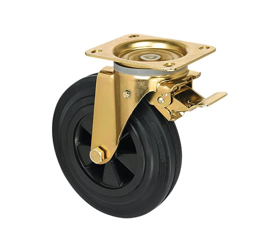 Изображение товара Опора колесная поворотная с тормозом (160 мм; 200 кг; черная резина) RONEL SCmb 63