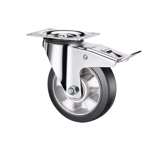 Изображение товара Опора колесная большегрузная поворотная с тормозом (200 мм; 500 кг; черная резина) RONEL  SCDLb 80 HEAVY