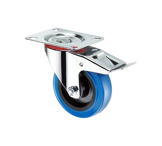 Изображение товара Опора колесная поворотная с тормозом (125 мм; 185 кг; эластичная синяя резина) RONEL SRCLb 55