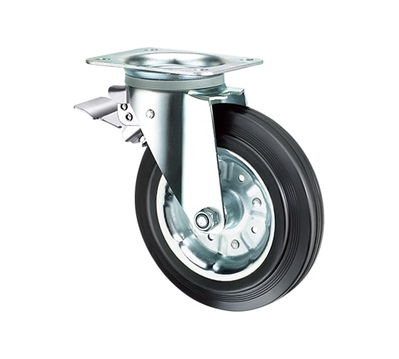 Изображение товара Опора колесная поворотная с тормозом (160 мм; 200 кг; черная полуэластичная резина) Longway SRCb 63