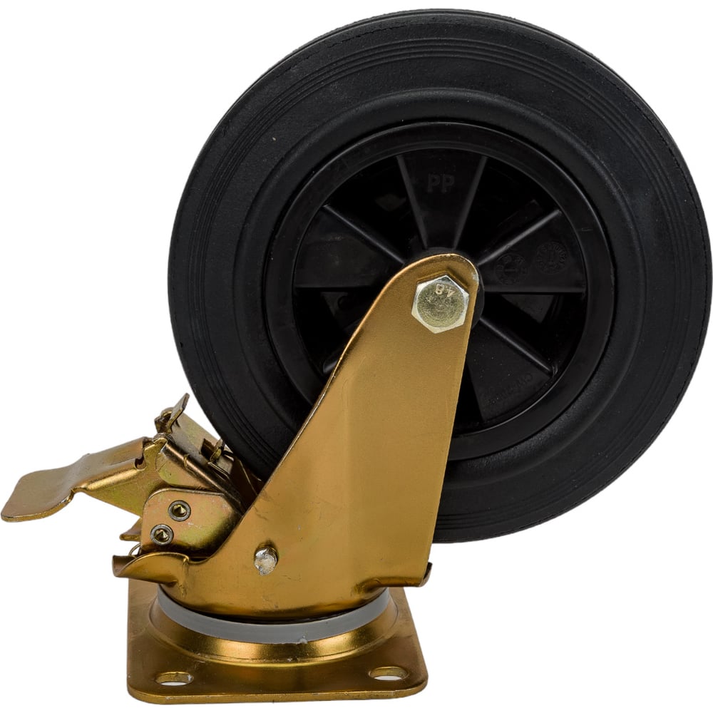 Изображение товара Опора колесная поворотная с тормозом (200 мм; 220 кг; черная полуэластичная резина) RONEL SCmb 80