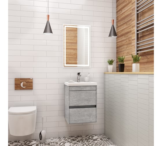 Изображение товара Подвесная база под раковину Art&Max FAMILY с двумя выкатными ящиками, Cemento Veneto, 400x350x550, Family-400-2C-SO-CV