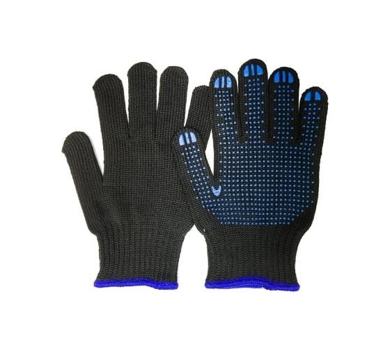 Изображение товара Хлопчатобумажные перчатки ПК Уралтекс КОМБИ, черные, 7-нит. 25 см, с ПВХ "Точка", ПР-07
