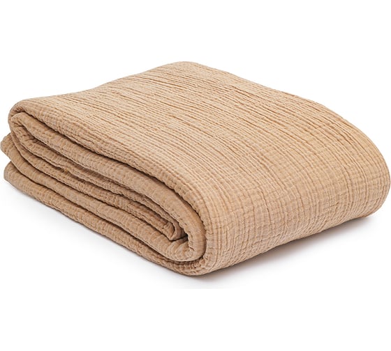 Изображение товара Покрывало двухстороннее Tkano из многослойного муслина цвета охры из коллекции Essential, 180x250 см TK23-BS0001