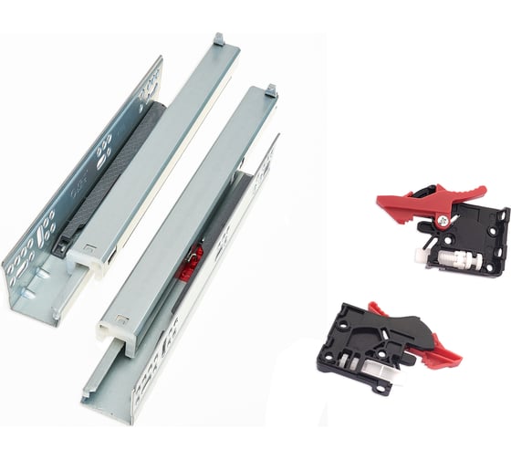 Изображение товара Направляющие скрытого монтажа Mont Blanc 400 мм, полного выдвижения Soft Close (2D клипса) c доводчиком упаковка 10 шт. 00-00006201