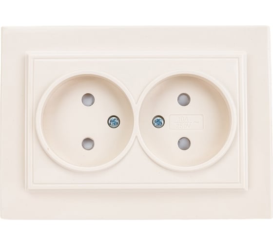 Изображение товара Розетка STEKKER 2-местн.б/з 220В 10А с защитн. шторкой серия Эрна слоновая кость PST10-9013-02 39239