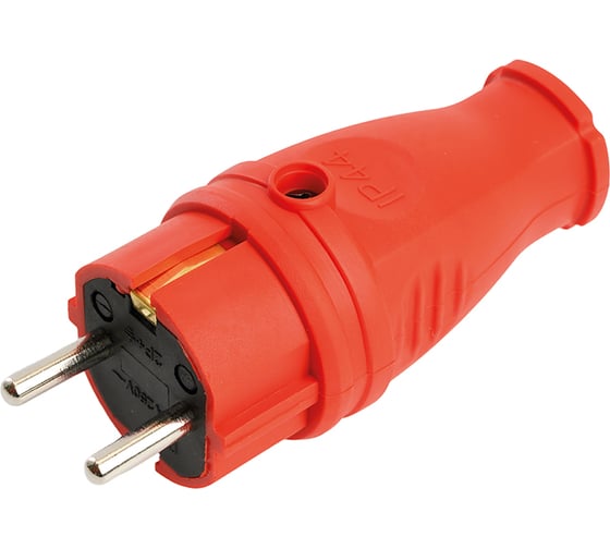 Изображение товара Вилка STEKKER прямая с заземляющим контактом, каучук 250В, 16A, IP44, красная, RPG16-21-441 39160