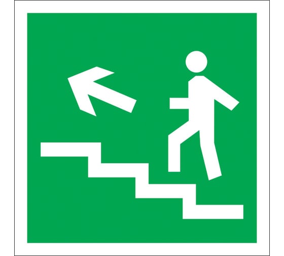 Изображение товара Направление к эвакуационному выходу Стандарт Знак Е16 по лестнице вверх, налево, 150x150 мм, пленка ПП 00-00024423