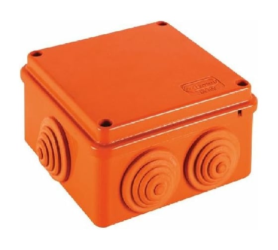 Изображение товара Огнестойкая коробка Экопласт JBS100 E110, о/п 100х100х55, 6 выходов, IP55, 4P, цвет оранжевый 43147HF
