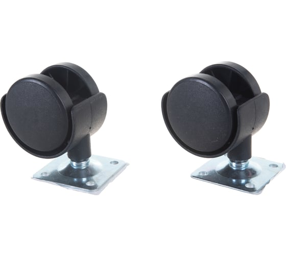Изображение товара Мебельная колесная опора Tech-Krep D40 мм, поворотная, без тормоза, площадка черный пластик 25шт - пакет 151220