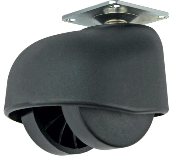 Изображение товара Мебельная колесная опора Tech-Krep D50 мм, поворотная без тормоза с козырьком, черный пластик - накладка 151210