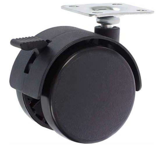 Изображение товара Мебельная колесная опора Tech-Krep D40 мм, поворотная, с тормозом, площадка, черный пластик - накладка 151204