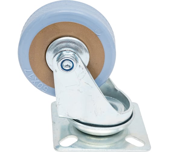 Изображение товара Колесная опора Tech-Krep поворотная D50 п/п, серая резина, подшипник скольжения, площадка - накладка 151206