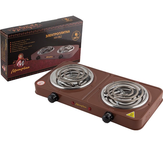 Изображение товара Электроплитка Матрёна МА-062, коричневый, ТЭН, 2 конфорки 006058
