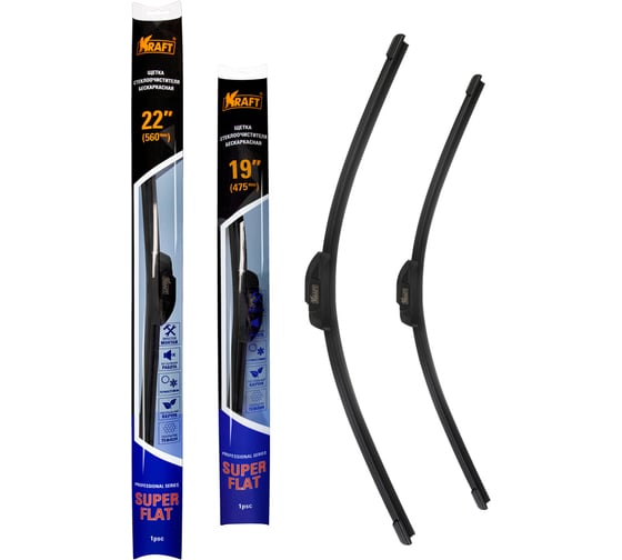 Изображение товара Комплект бeскаркасных щеток стеклоочистителя KRAFT TEFLON 550/475 мм, 1 адаптер KT 830879