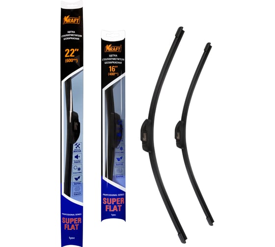 Изображение товара Комплект бeскаркасных щеток стеклоочистителя KRAFT TEFLON 600/400 мм, 1 адаптер KT 830874