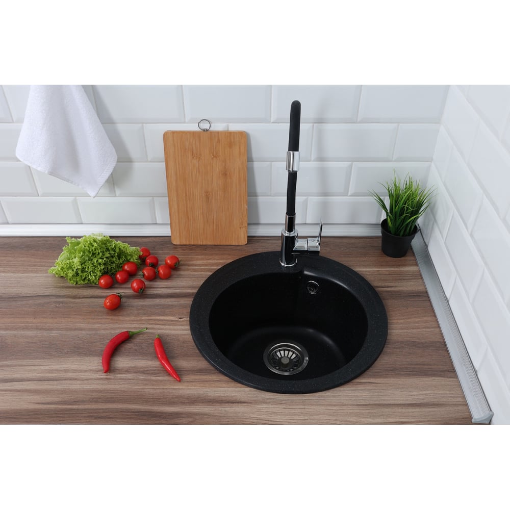 Изображение товара Кухонная мойка из искусственного камня Alcora Рондо 440х440 мм черная