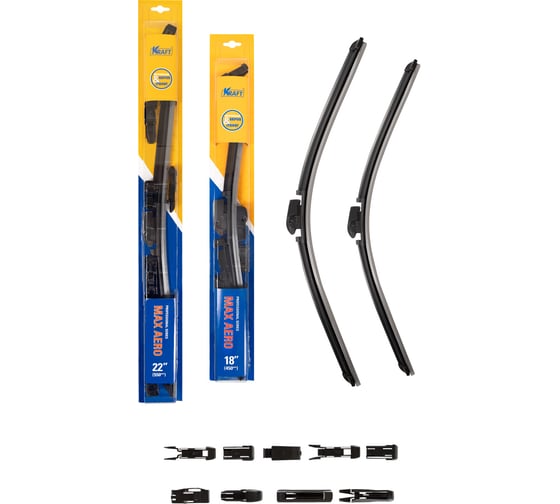 Изображение товара Комплект бескаркасных щеток стеклоочистителя KRAFT 550/450 мм, 10 адаптеров KT 830856