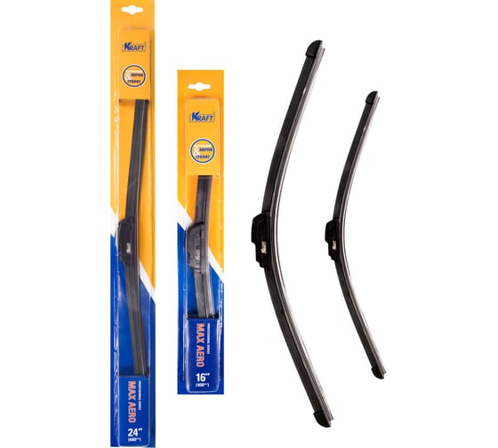 Изображение товара Комплект бескаркасных щеток стеклоочистителя KRAFT 600/400 мм, 1 адаптер KT 830860