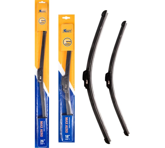 Изображение товара Комплект бескаркасных щеток стеклоочистителя KRAFT 650/450 мм, 1 адаптер KT 830864