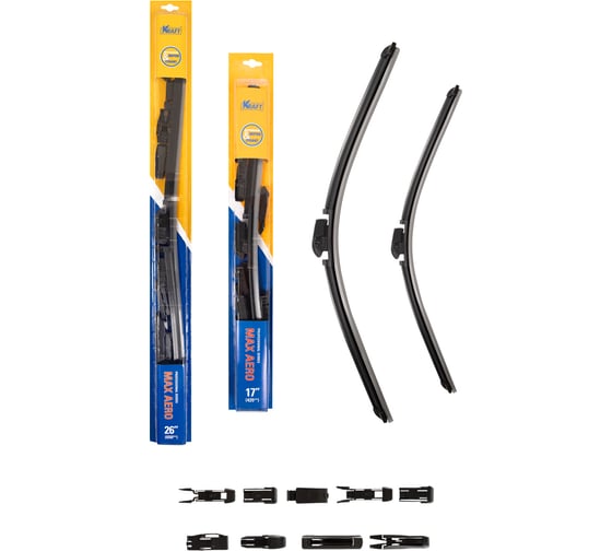 Изображение товара Комплект бескаркасных щеток стеклоочистителя KRAFT 650/425 мм, 10 адаптеров KT 830852