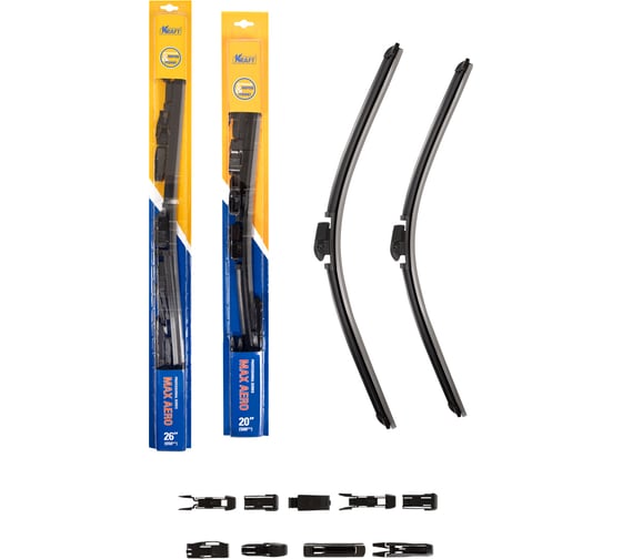 Изображение товара Комплект бескаркасных щеток стеклоочистителя KRAFT 650/500 мм, 10 адаптеров KT 830855