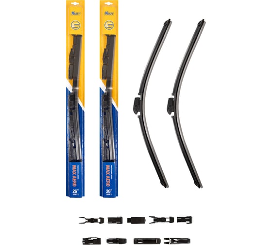 Изображение товара Комплект бескаркасных щеток стеклоочистителя KRAFT 650/650 мм, 10 адаптеров KT 830858