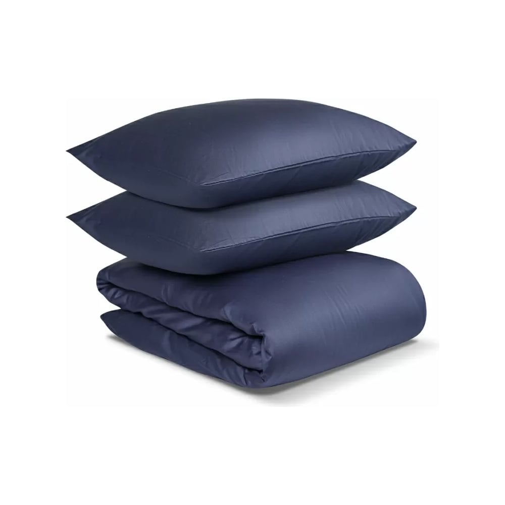 Изображение товара Комплект постельного белья из сатина темно-синий для двуспальной кровати