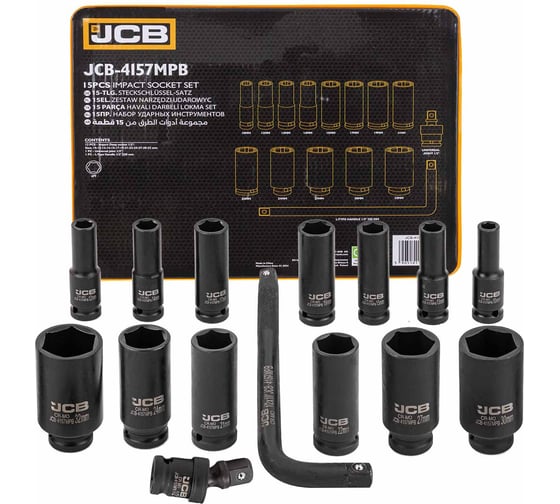 Изображение товара Набор глубоких ударных головок JCB 1/2" (6гр.) 15 предметов JCB-4157MPB(59168)