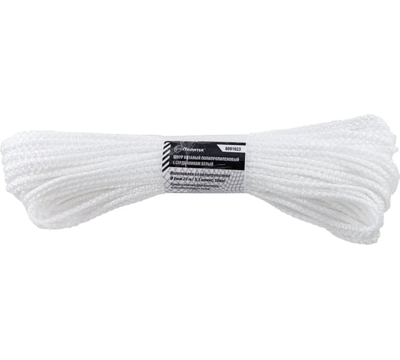 Изображение товара Вязаный полипропиленовый шнур с сердечником Политех белый, диаметр 3 мм, 20 м, 3.1 ктекс, 50 кгс 8001023