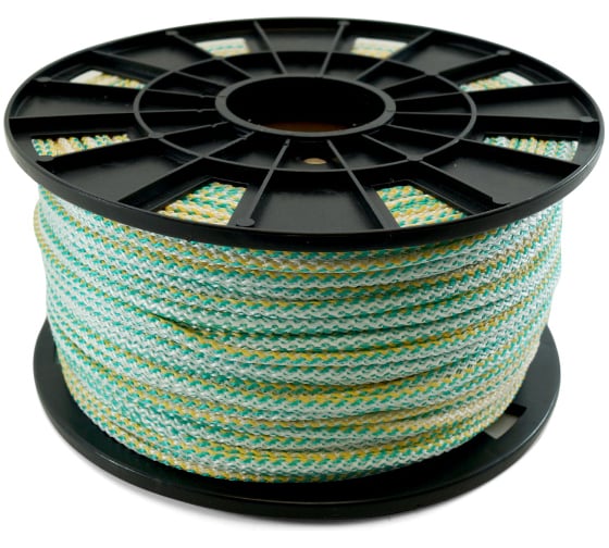 Изображение товара Вязаный полипропиленовый шнур с сердечником Политех цветной, диаметр 5 мм, 200 м, 4.6 ктекс, 90 кгс 8001050