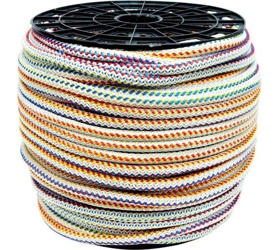 Изображение товара Вязаный полипропиленовый шнур с сердечником Политех цветной, диаметр 15 мм, 200 м, 69 ктекс, 510 кгс 8001150