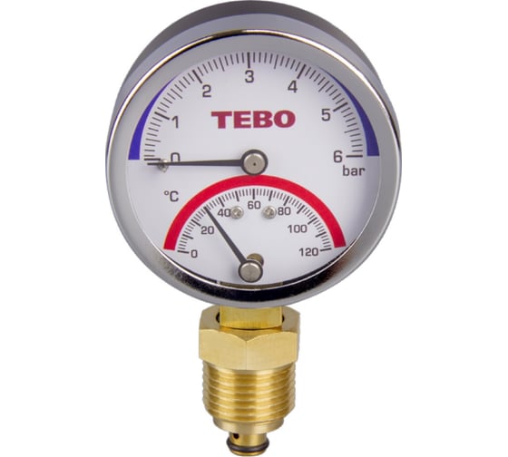 Изображение товара Термоманометр радиальный TEBO 0-6 бар 0-120С 63мм НАР 1/2" T-АБ.Т.503.12.6.CN