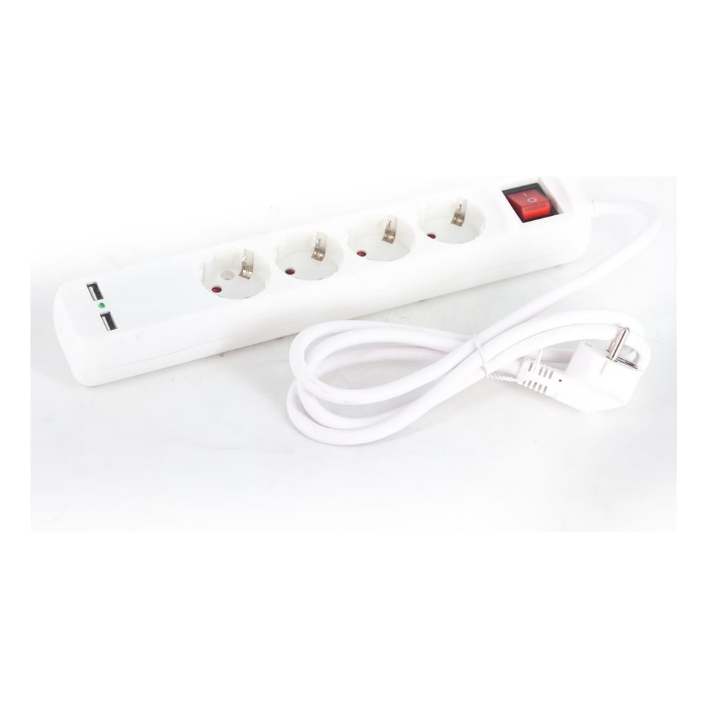 Изображение товара Удлинитель GREPP (4+2(USB) гнезда;3м;с заземлением;выключатель;белый) /20 2511-07