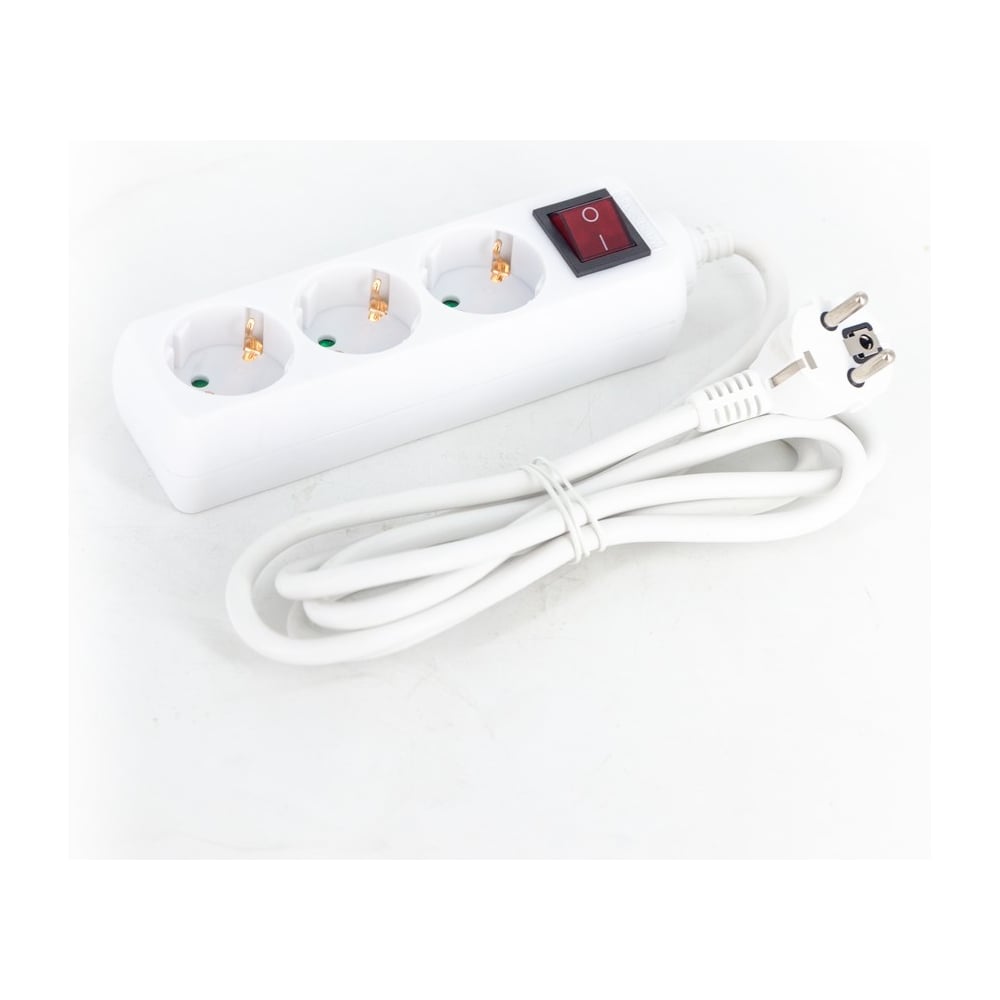 Изображение товара Удлинитель GREPP 3 гнезда 1,8м с заземлением выключателем белый