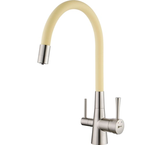 Изображение товара Смеситель для кухни Lemark Комфорт с гибким изливом, с подключением к фильтру питьевой воды, никель/бежевый LM3075BN-Beige