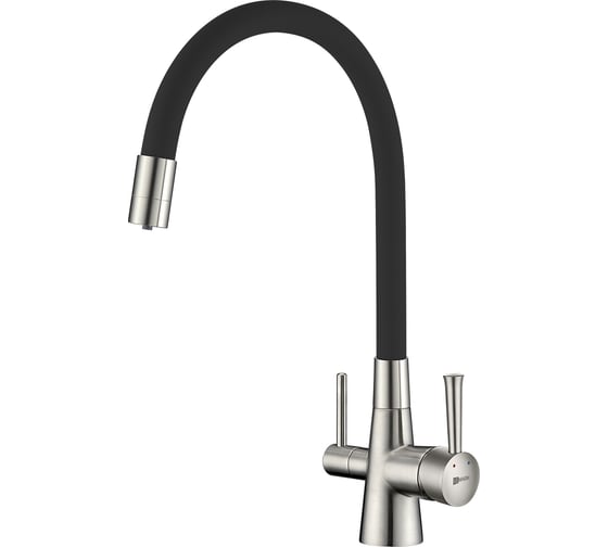 Изображение товара Смеситель для кухни Lemark Комфорт с гибким изливом, с подключением к фильтру питьевой воды, никель/черный LM3075BN-Black
