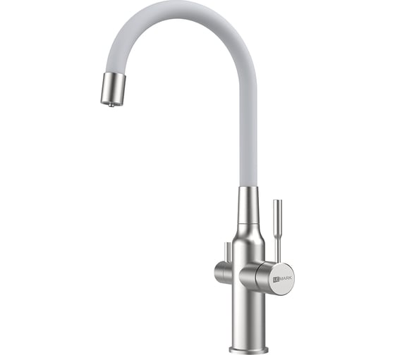 Изображение товара Смеситель для кухни Lemark Экспер с гибким изливом, с подключением к фильтру питьевой воды, сталь/белый LM5083S-White