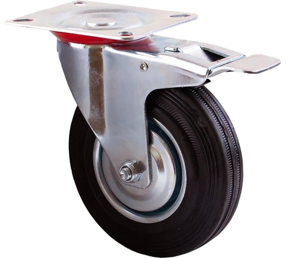 Изображение товара Опора колесная поворотная на площадке со стопором (125 мм; сталь/резина черная) Стройбат 349800