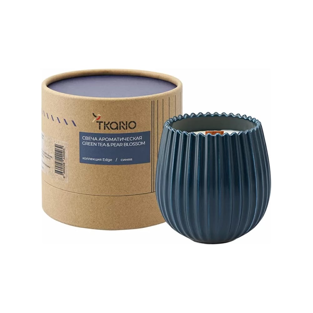 Изображение товара Ароматическая свеча Green tea & Pear blossom Tkano 60 часов синяя