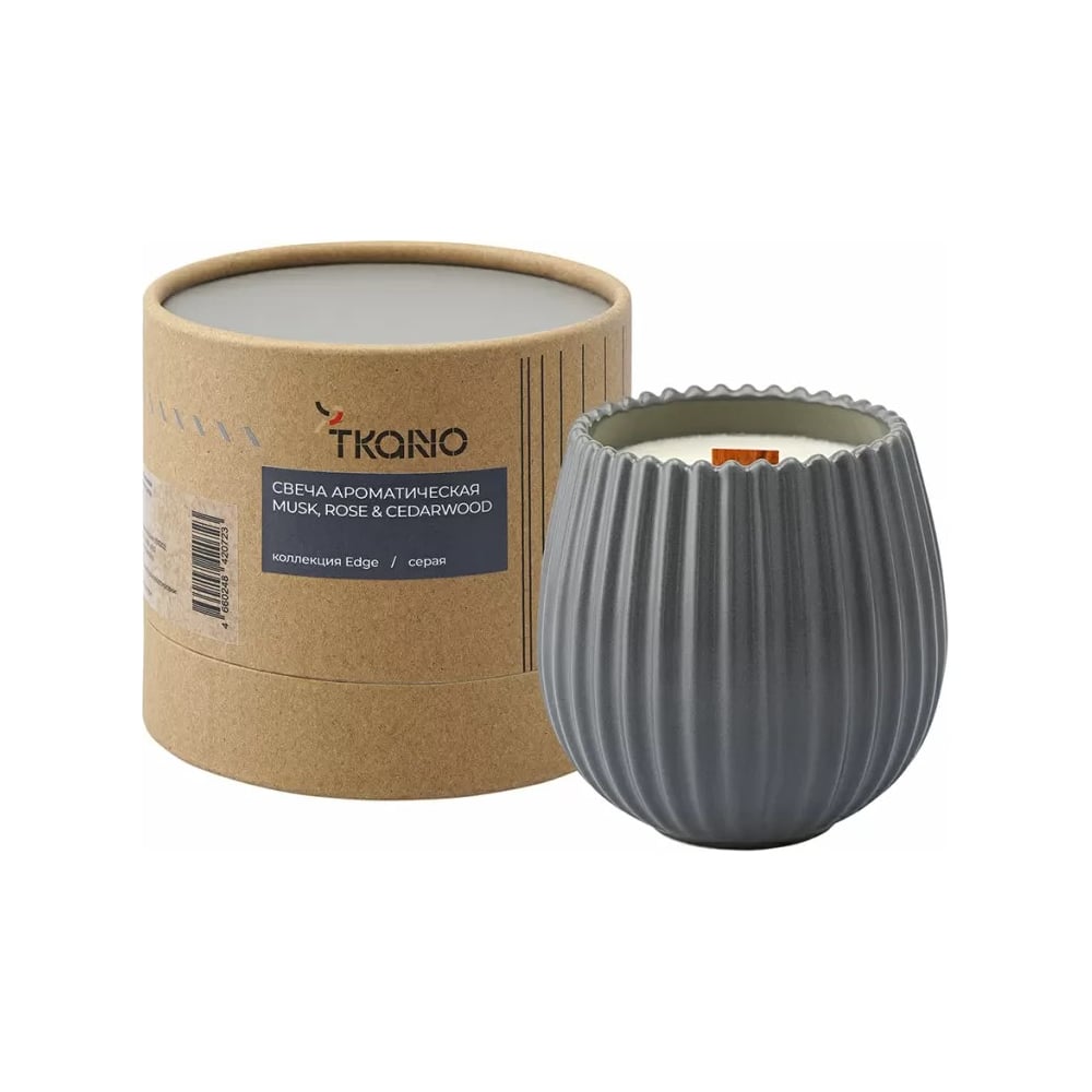 Изображение товара Ароматическая свеча Musk Rose Cedarwood с деревянным фитилём 60 часов Tkano