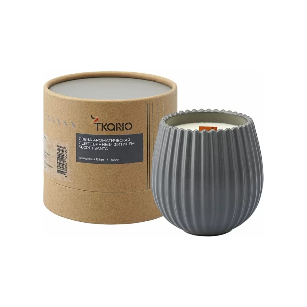 Изображение товара Свеча ароматическая с деревянным фитилём Secret Santa из коллекции Edge Tkano серый, 60 ч TK23-ARO0070